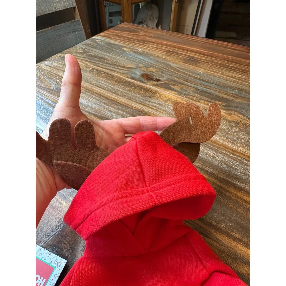 1616 Holdings Red Christmas Dog Hoodie Reindeer Antlers Cookie Taster Small NWT